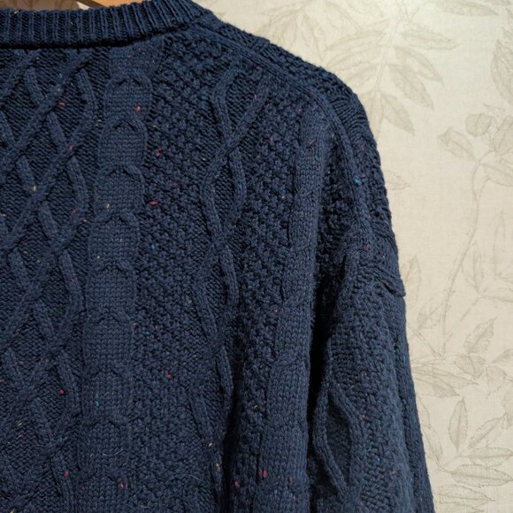 Vintage XL J. Crew Cable Knit Sweater Royal Navy Blue Speckled Wool Cotton - Picture 7 of 8